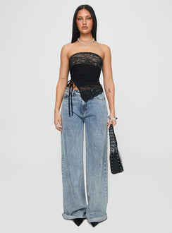 front view of model wearing Princess Polly Chianti Strapless Top Black Sleeveless straight 