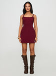 front view of model wearing Princess Polly Baseline Rib Mini Dress Red Scoop Neck 