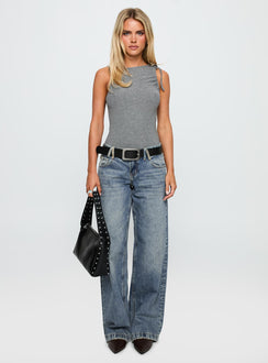 back view of model wearing Princess Polly Magnetism Bodysuit Grey Sleeveless 