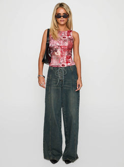 front view of model wearing Princess Polly Synchro Top Pink Paisley Sleeveless Crew Neck 