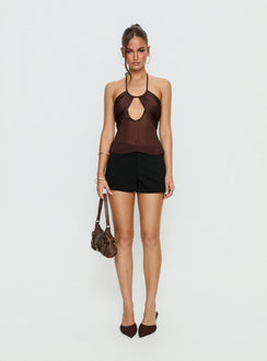 Whisperer Halter Chiffon Top Brown