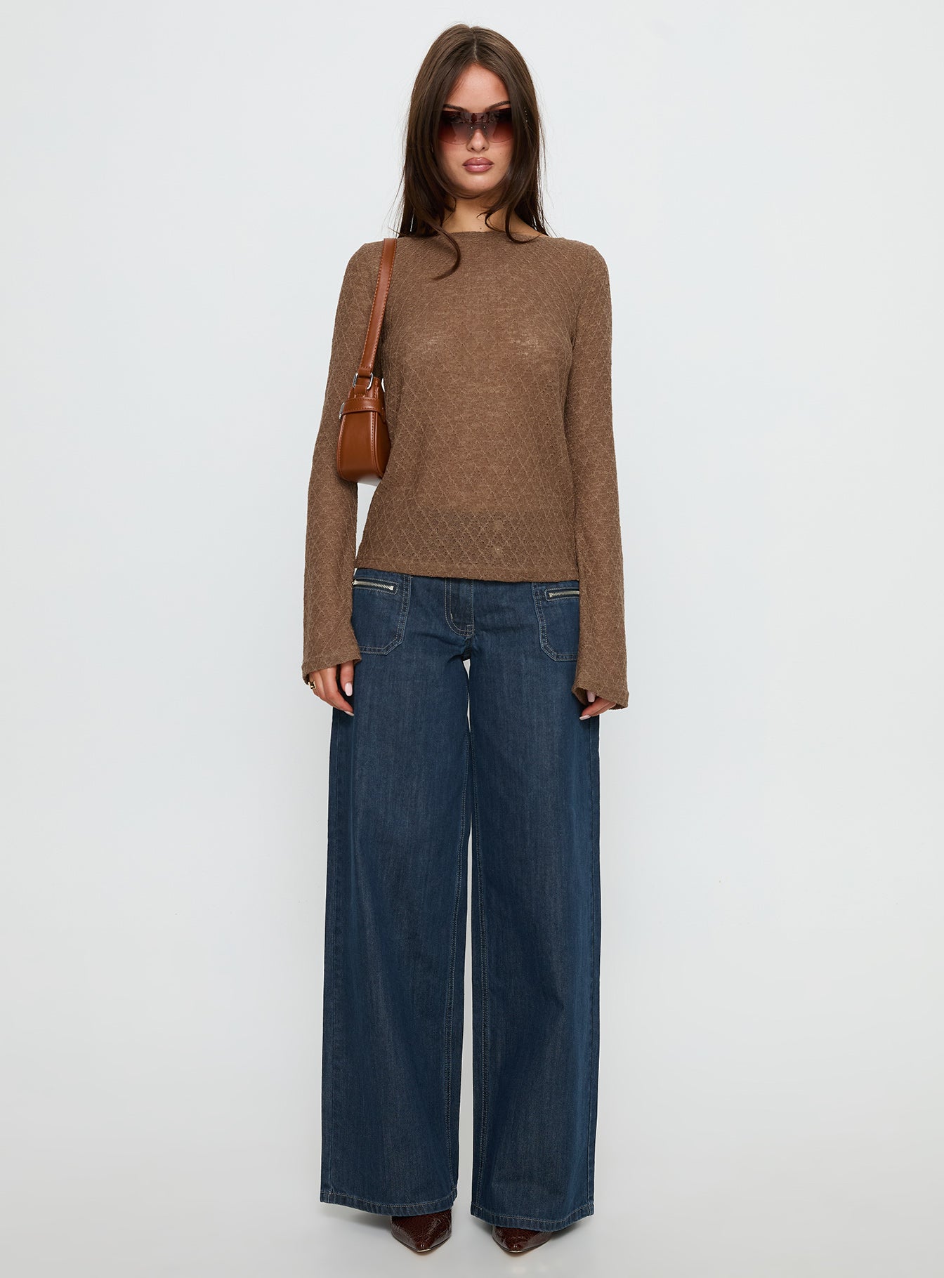 Tuppence Textured Long Sleeve Top Brown