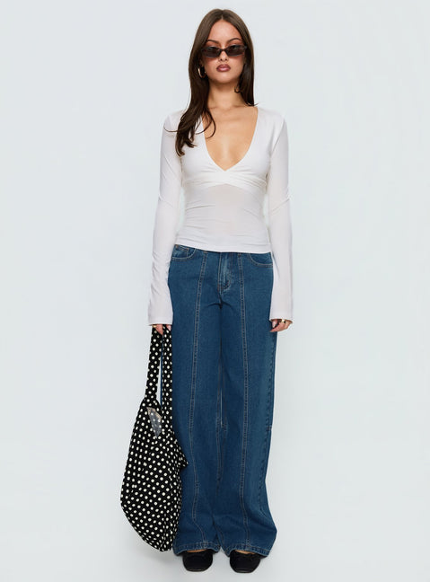 Madelon Long Sleeve Wrap Top White