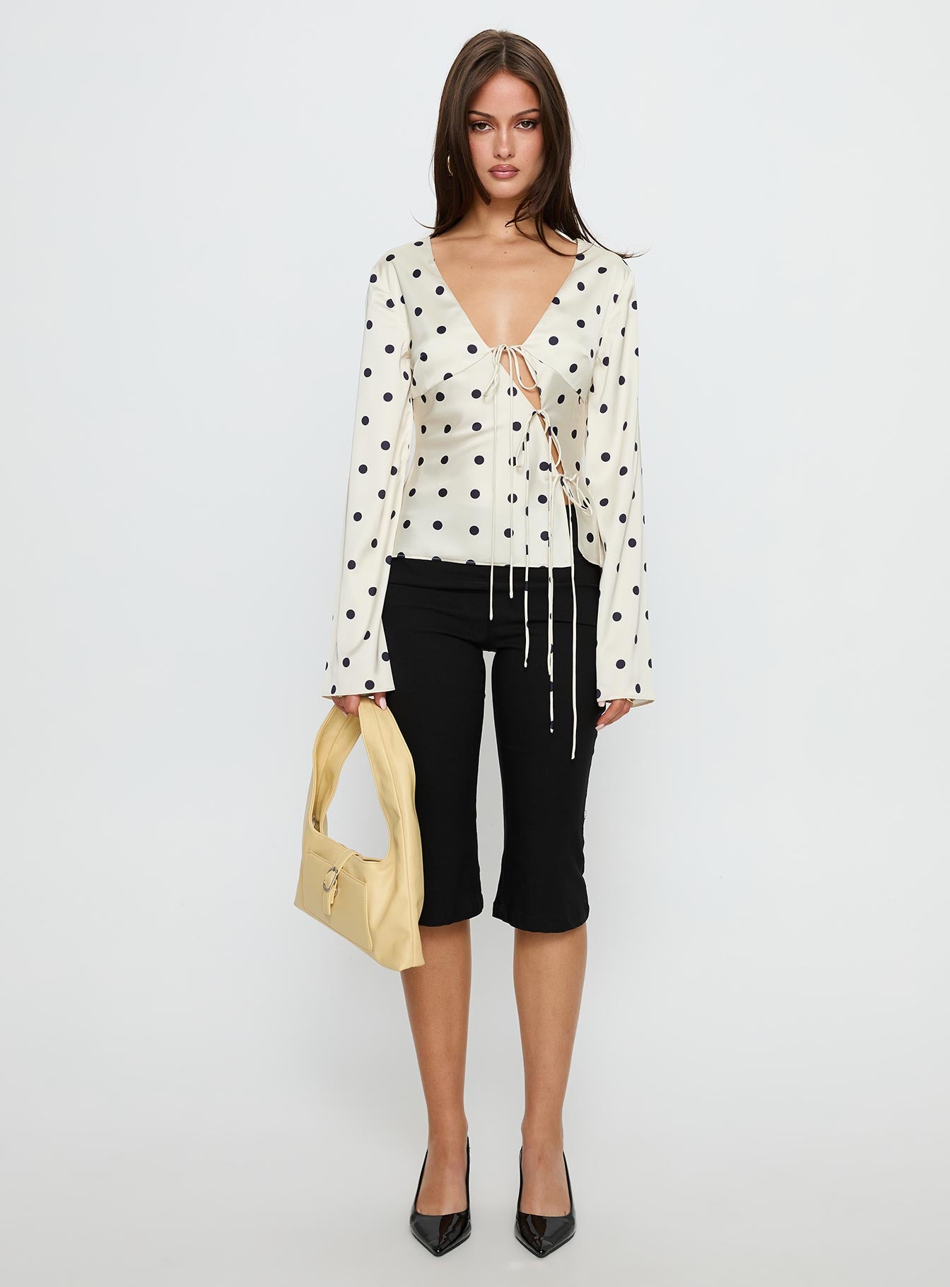 Mariah Long Sleeve Top Cream Polka