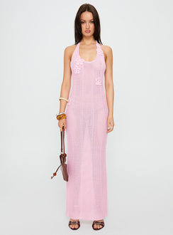 Nalanie Halter Crochet Maxi Dress Pink