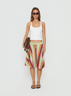 Featuring the Eranza Midi Skirt Mixed Orange Stripe in womens-skirts with midi length front view of model wearing