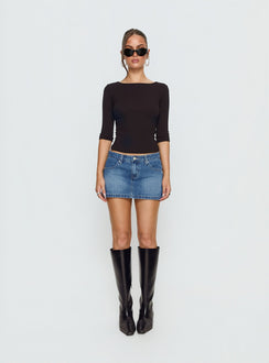 Baxon Low Rise Micro Denim Skort Mid Blue Wash