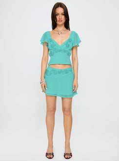 Pappilion Embroidered Top Aqua