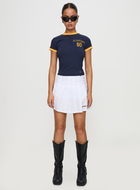   front view of model wearing Princess Polly UCSD Tennis Skort White 