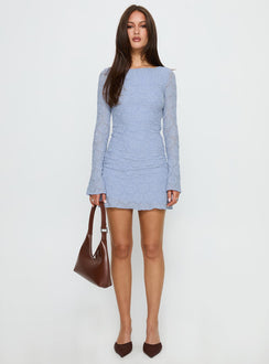 Imagica Long Sleeve Textured Mini Dress Blue