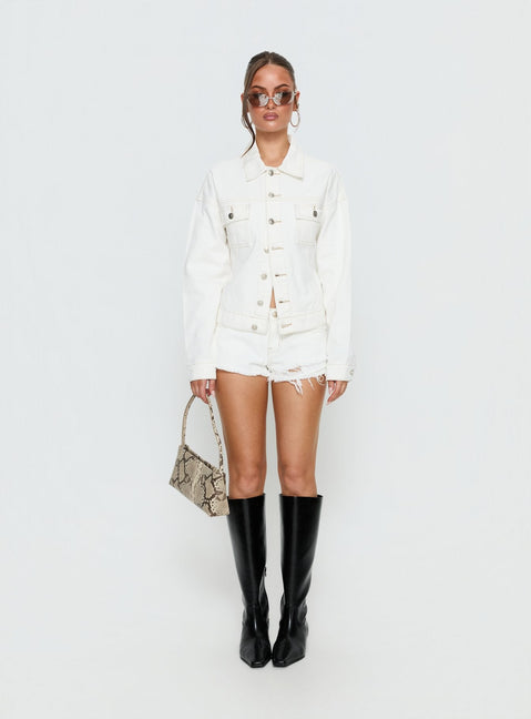 Posse Distressed Micro Denim Shorts White