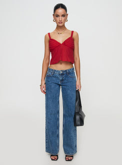 back view of model wearing Princess Polly Prevost Cami Top Red Sleeveless V-Neck 