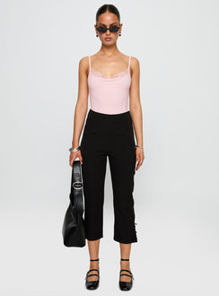 front view of model wearing Princess Polly Aetherial Lace Detail Bodysuit Pink Sleeveless 