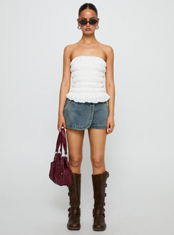 front view of model wearing Princess Polly Flashbloom Strapless Ruched Top White Sleeveless straight 