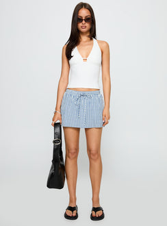 front view of model wearing Princess Polly Impress Me Halter Top White Full Sleeves Plunger 