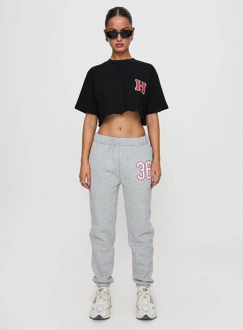 side view of model wearing Princess Polly Harvard Sweatpants Grey 