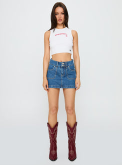 front view of model wearing Princess Polly Boston University Cutoff Tank Top White Sleeveless Crew Neck 