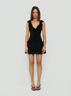 Fawnia Frill gerafftes Minikleid Schwarz