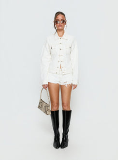 Caresse Cinched Denim Jacket White