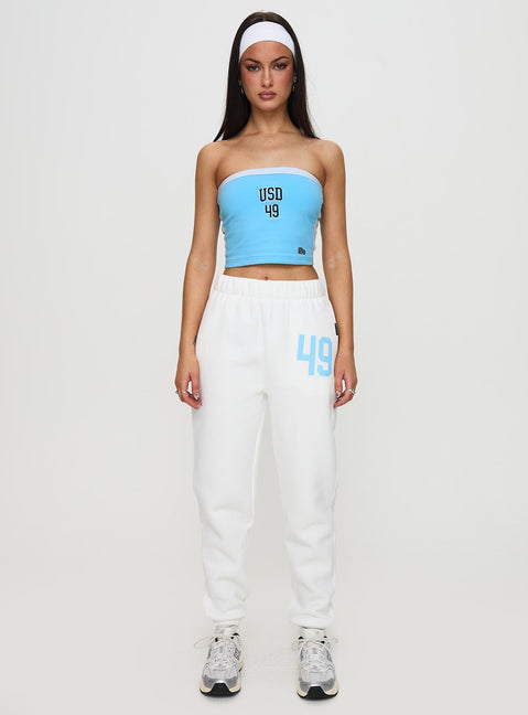 front view of model wearing Princess Polly USD Sweatpants White High Waisted Pants 