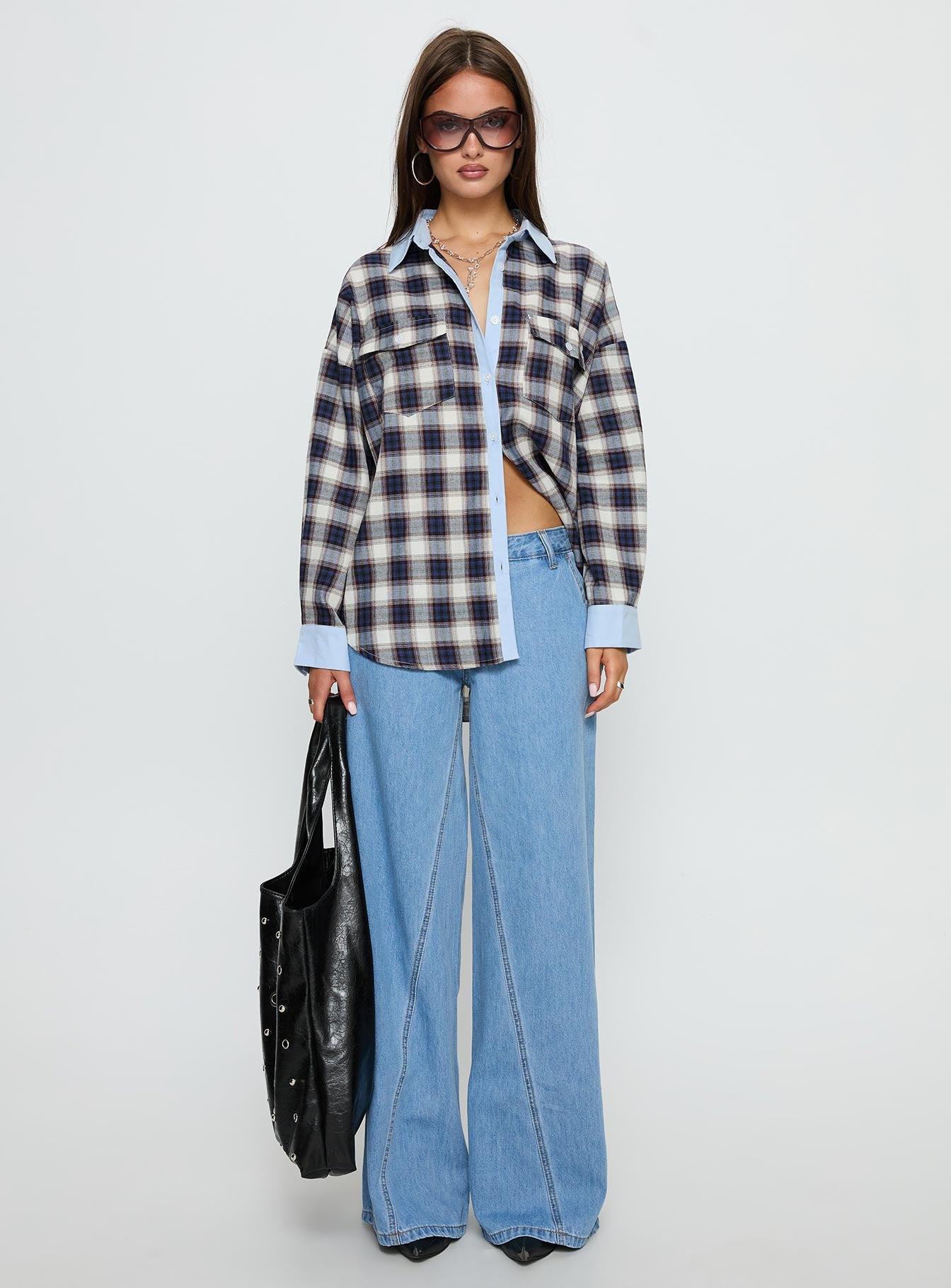 Walda Contrast Flannel Shirt Blue Check