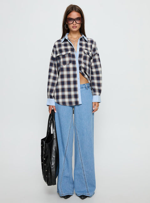 Walda Contrast Flannel Shirt Blue Check