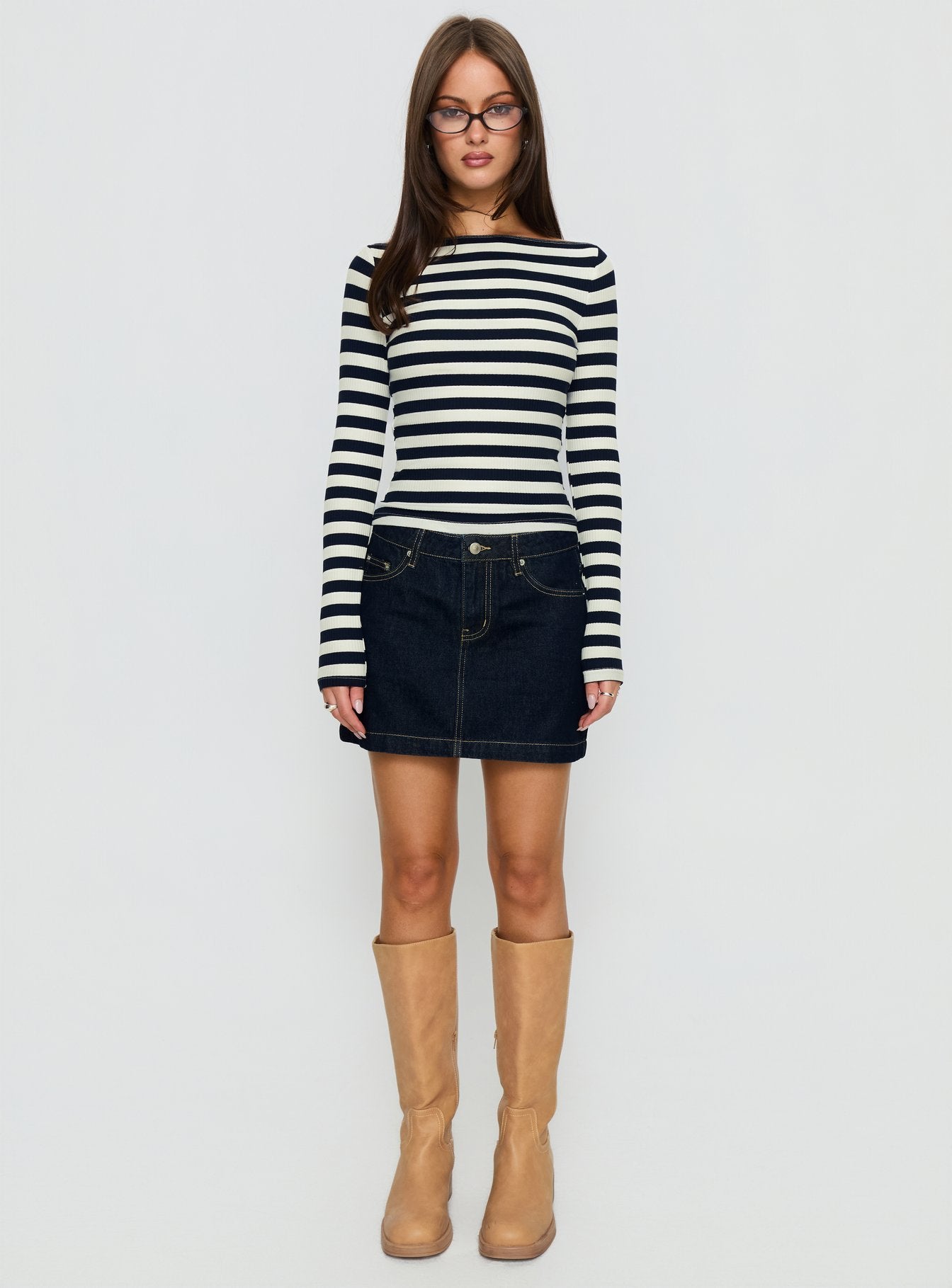 Tashana Long Sleeve Boat Neck Top Navy Stripe