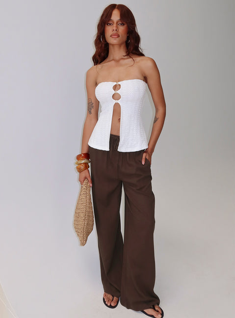 front view of model wearing Princess Polly Parklea Pants Chocolate Brown High Rise Pants 
