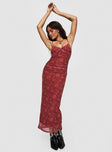 product Princess Polly Asymmetric Neckline  Cotter Maxi Dress Burgundy Floral