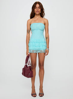 So Gorgeous Strapless Frill Playsuit Blue