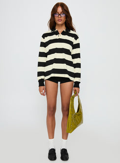 front view of model wearing Princess Polly Nautica Jersey Ink Stripe Long 