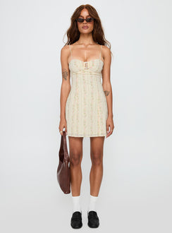 front view of model wearing Princess Polly Peppie Mini Dress Multi Floral Sweetheart Neckline 