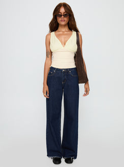 front view of model wearing Princess Polly Can We Dance Top Cream Sleeveless V-Neck 