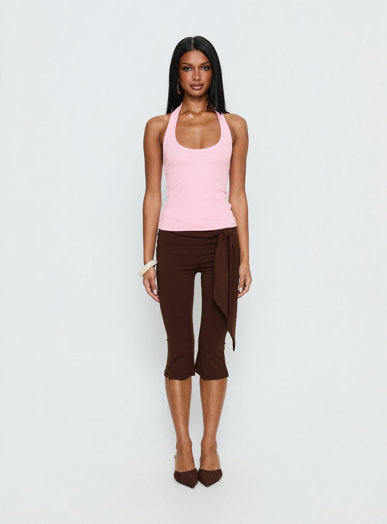 Baseline Scoop Halter Rib Vest Pink