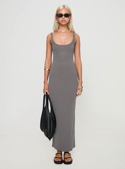 front view of model wearing Princess Polly Montwood Maxi Dress Charcoal Scoop Neck 