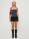 front view of model wearing Princess Polly Strutter Strapless Top Slate Sleeveless straight 