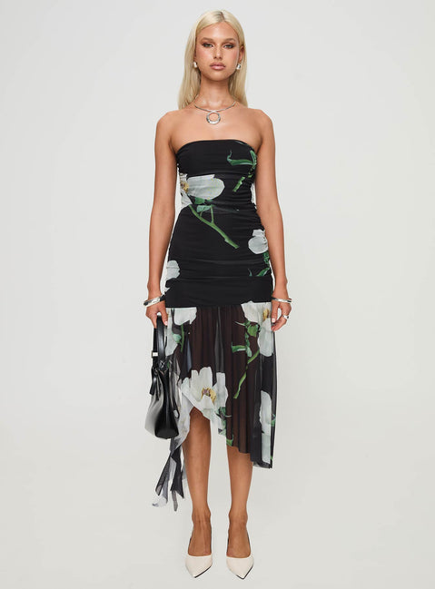 front view of model wearing Princess Polly Nektaria Strapless Midi Dress Multi Straight Neck 