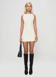 front view of model wearing Princess Polly Mayok Mini Dress Cream Crew Neck 