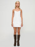 front view of model wearing Princess Polly Zorion Mini Dress White V-Neck 