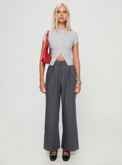 front view of model wearing Princess Polly Relaxed Pants Charcoal High Waisted Pants 