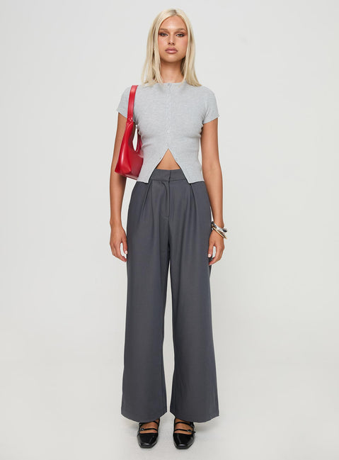 front view of model wearing Princess Polly Relaxed Pants Charcoal High Waisted Pants 