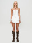 front view of model wearing Princess Polly Jazzmin Mini Dress White Square Neck 