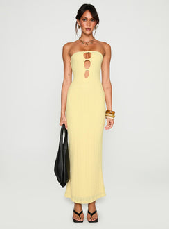 front view of model wearing Princess Polly Saijana Strapless Maxi Dress Lemon Straight Neck 