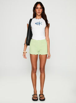 side view of model wearing Princess Polly Livitie Shirred Micro Shorts Green 