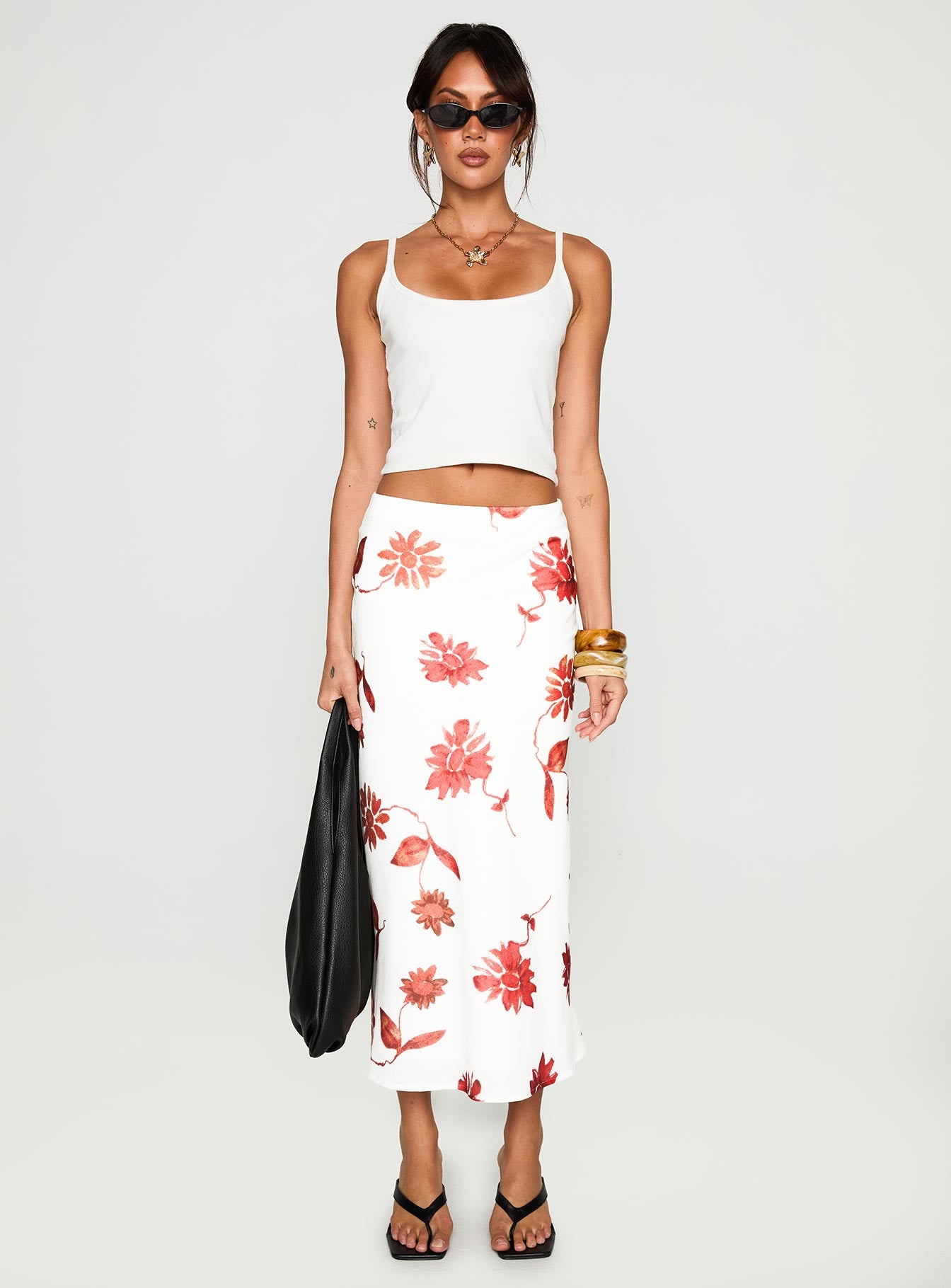   front view of model wearing Princess Polly Sun Soaked Midi Skirt Multi Midi Skirts 