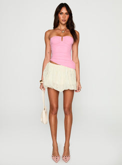   front view of model wearing Princess Polly Cloudia Bubble Hem Mini Skirt Cream Mini Skirts 