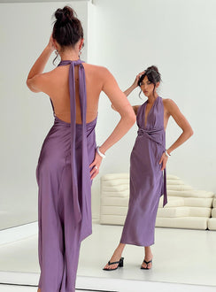 back view of model wearing Princess Polly Acesa Maxi Dress Mauve Plunger 