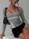 front view of model wearing Princess Polly Noir Long Sleeve Top Grey Full Sleeves Square Neck 