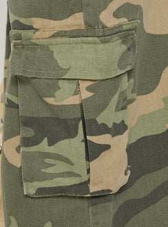 Quinni Wide Leg Cargo Jorts Light Wash Camo