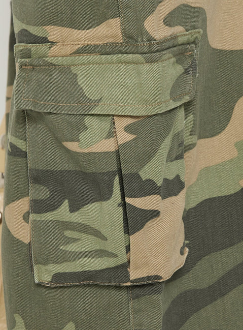 Quinni Wide Leg Cargo Jorts Light Wash Camo